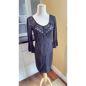 Free People Long Sleeve Lace Dress Black Whimsigoth Fairy Grunge Wednesday Sz Sm